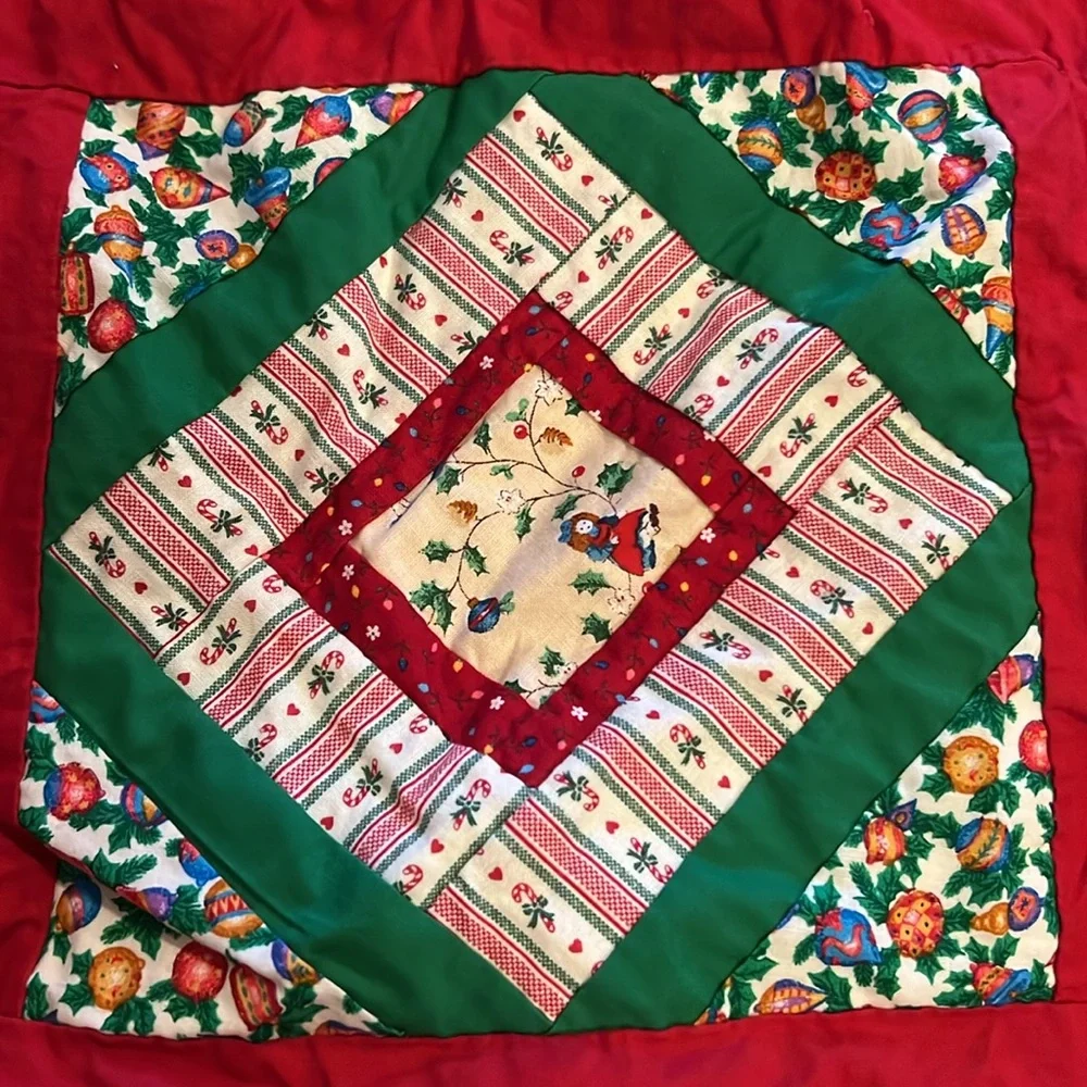 Handmade Christmas quilt unfinished 42” x 42”